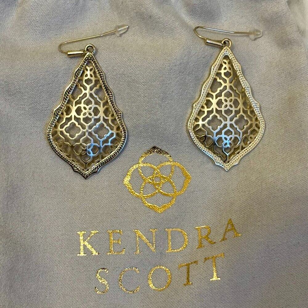 Kendra Scott Addie Gold Filigree Drop Earrings | Gold Tone | Dust Bag